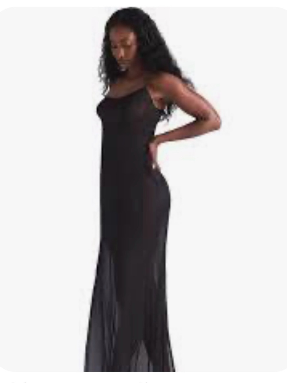 Rare SKIMS 100% Silk Black Sheer Long Slip Dress with Spaghetti Straps